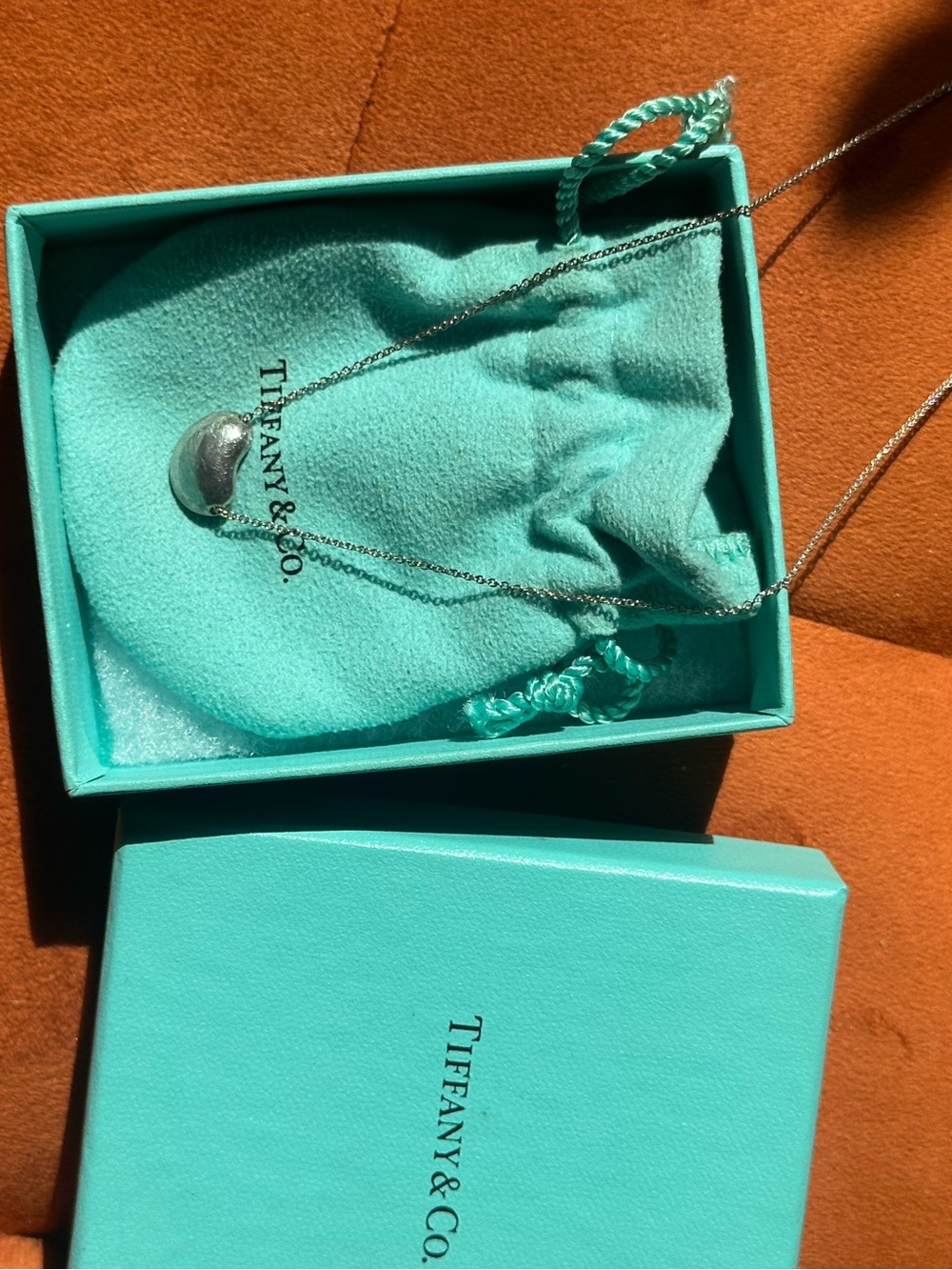 Tiffany & Co. Elsa Peretti Sterling Silver Bean Pendant Necklace - Turquoise - Picture 8 of 15